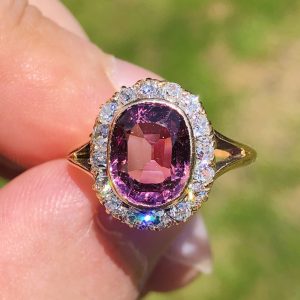 Stunning Antique Victorian Natural Pink Spinel & Old Cut Diamond Ring 18ct Gold