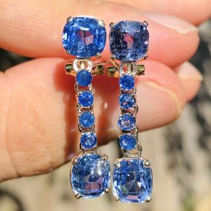 Stunning Antique Art Deco Natural 7.2ct Ceylon Sapphire Chandelier Drop Earrings 9ct Gold
