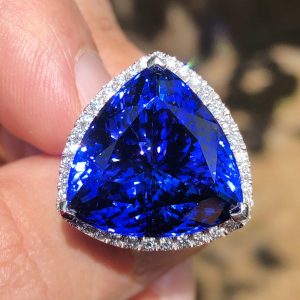 Striking Natural 22ct AAAA D Block Tanzanite & Diamond Platinum Statement Riing