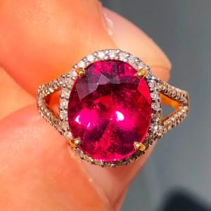 Gorgeous Old R&C Natural 5ct!! Shimoyo rubellite & Diamond Statement Ring 18ct Gold – size N & half