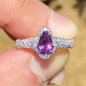 Amazing Natural Bixbite & D Flawless Diamond Kat Florence Ring 18ct Gold